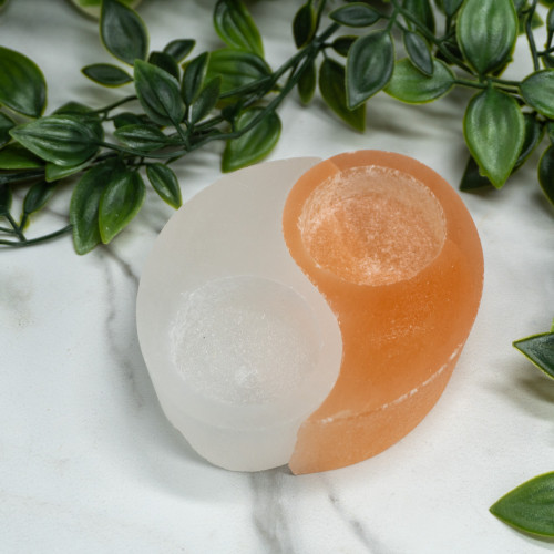 Orange Selenite & Selenite Ying Yang Candle Holder Random