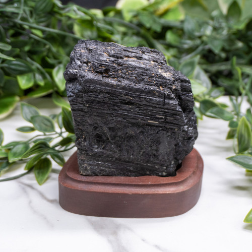 Large Raw Black Tourmaline on Wooden Base Random