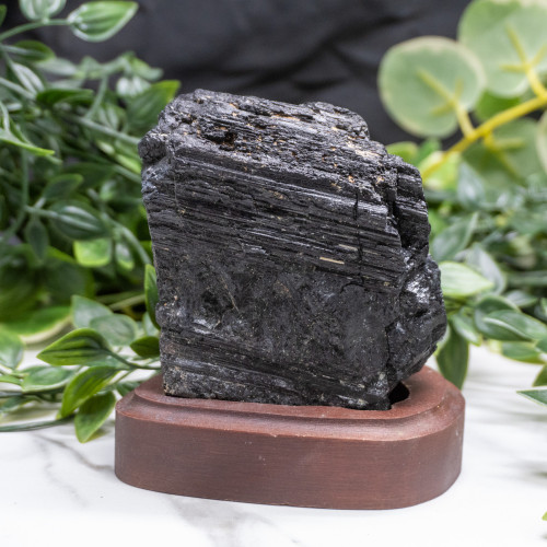 Large Raw Black Tourmaline on Wooden Base Random