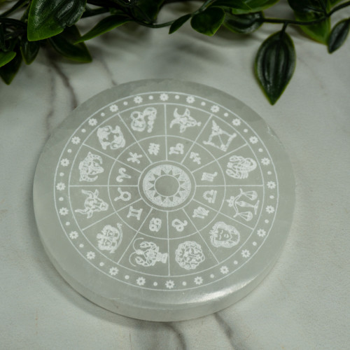 Round Zodiac Selenite Plate Random