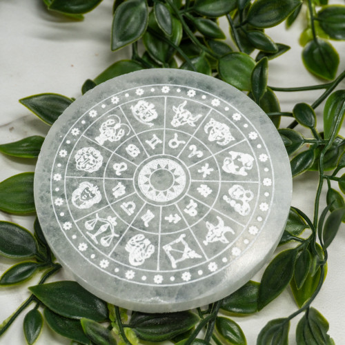 Round Zodiac Selenite Plate Random