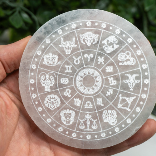 Round Zodiac Selenite Plate Random