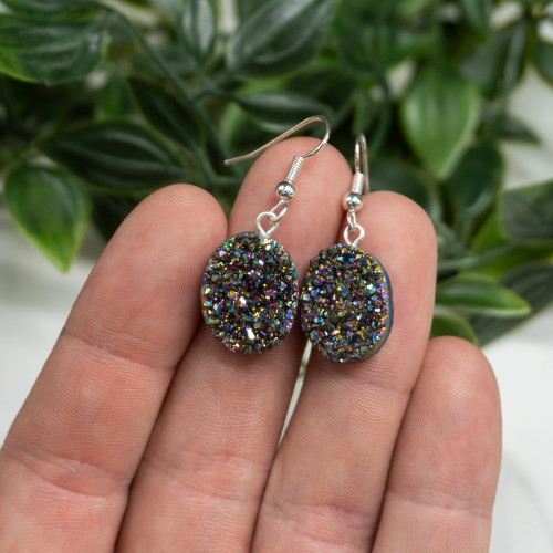 Mini Druzy Oval Titanium Quartz Dangling Earing Random