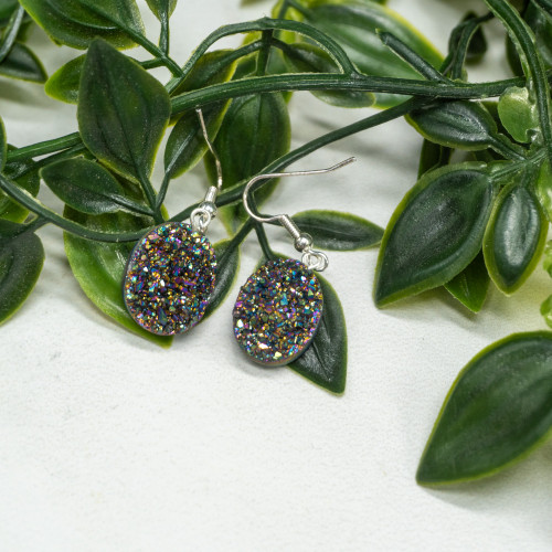 Mini Druzy Oval Titanium Quartz Dangling Earing Random