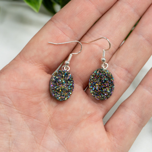 Mini Druzy Oval Titanium Quartz Dangling Earing Random