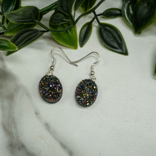 Mini Druzy Oval Titanium Quartz Dangling Earing Random