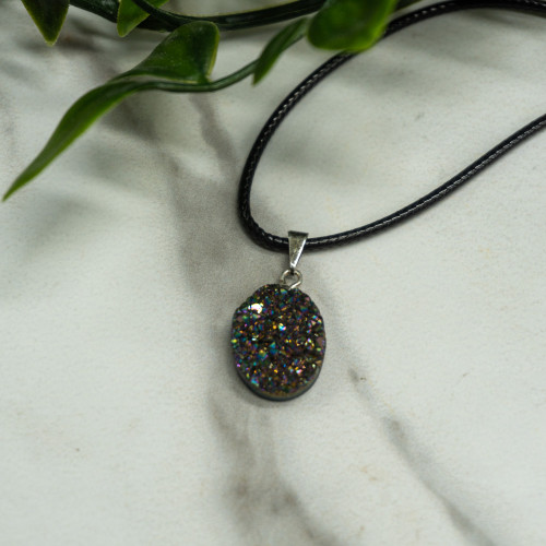 Mini Druzy Oval Titanium Quartz Necklace Random