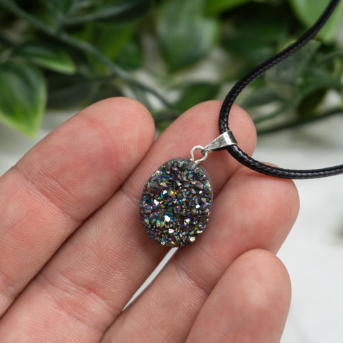 Mini Druzy Oval Titanium Quartz Necklace Random