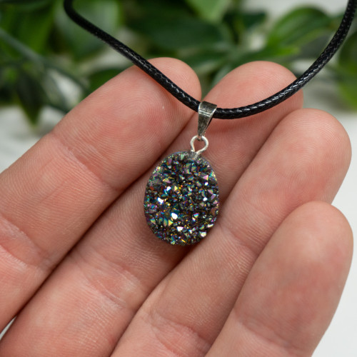 Mini Druzy Oval Titanium Quartz Necklace Random