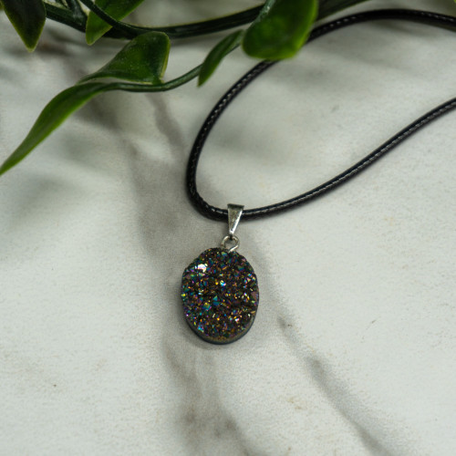 Mini Druzy Oval Titanium Quartz Necklace Random