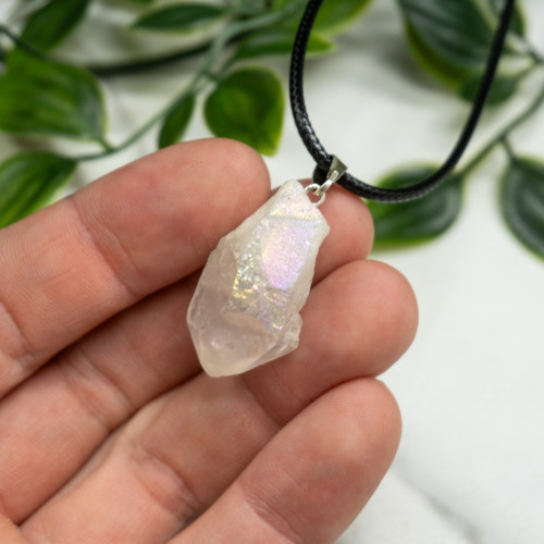 Small Raw Aura Quartz Point Necklace Random