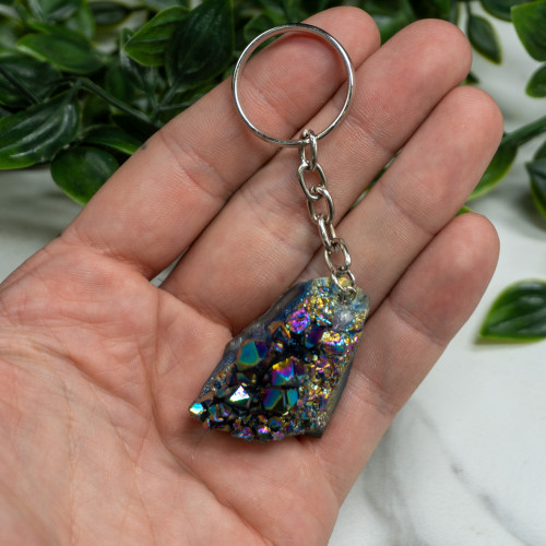 Raw Titanium Quartz Keychain Random