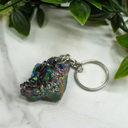 Raw Titanium Quartz Keychain Random