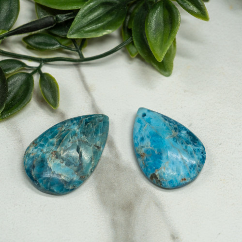 Blue Apatite Cabcahon with Drill Hole Random