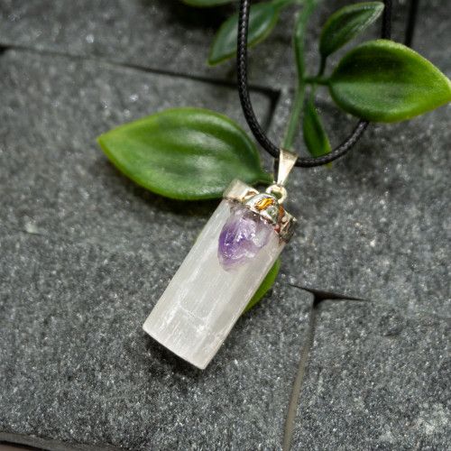 Selenite and Amethyst Necklace