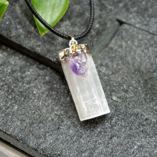 Selenite and Amethyst Necklace