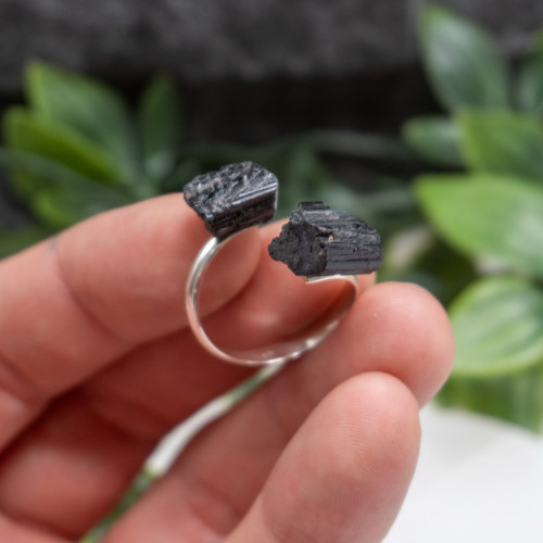 Black Tourmaline Adjustable Ring