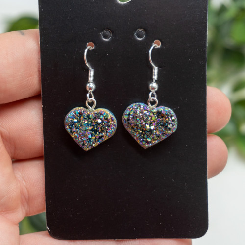 Titanium Quartz Druzy Heart Earrings