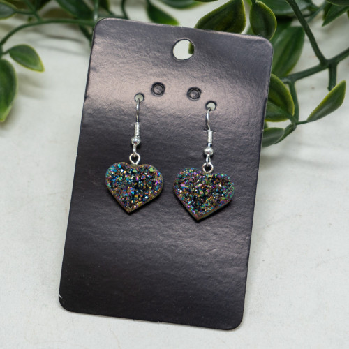 Titanium Quartz Druzy Heart Earrings