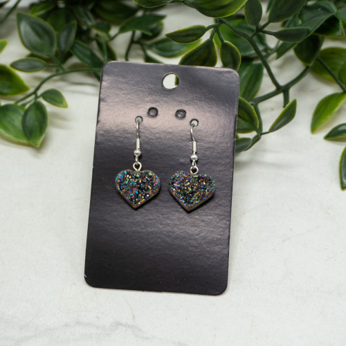 Titanium Quartz Druzy Heart Earrings