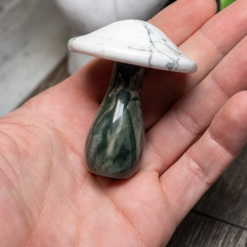 Nine Dragon Jade & Howlite Mushroom