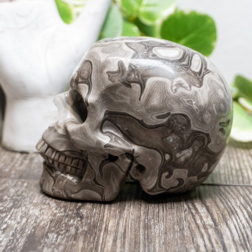 Silver Lace Agate Skull Large