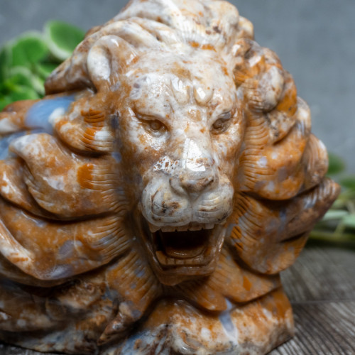 Chalcedony & Agate Lion Carving #4