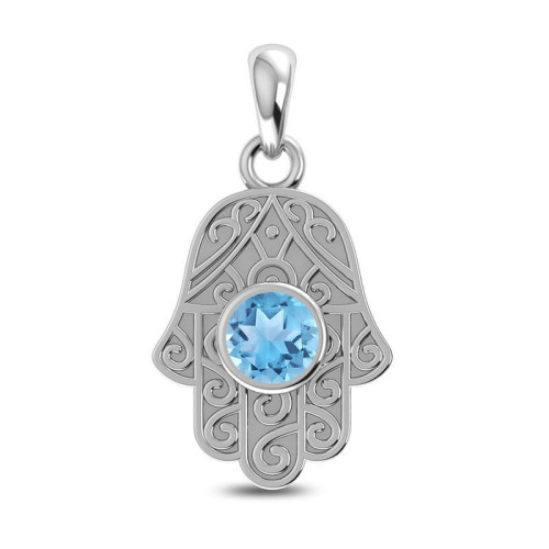 Facetted Blue Topaz Hamsa Hand Random Pendant