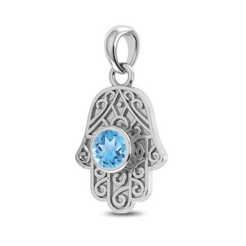 Facetted Blue Topaz Hamsa Hand Random Pendant