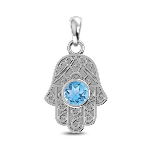 Facetted Blue Topaz Hamsa Hand Random Pendant