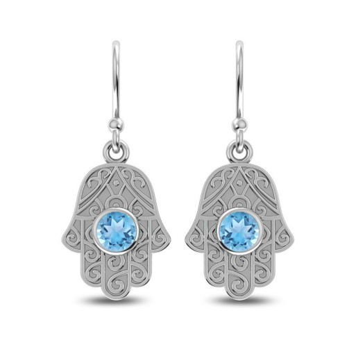 Blue Topaz Hamsa Hand Earrings