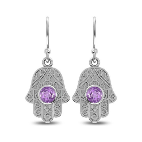 Amethyst Hamsa Hand Earrings