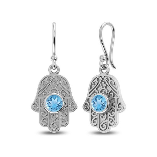 Blue Topaz Hamsa Hand Earrings