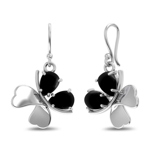 Black Onyx Clover Earrings