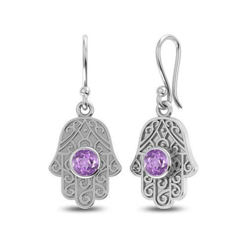 Amethyst Hamsa Hand Earrings