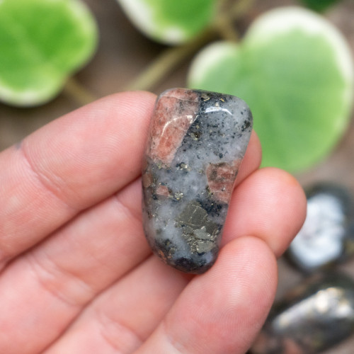 Triplite, Wagnerite, Pyrite in Quartz Tumbled