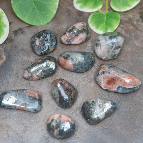 Triplite, Wagnerite, Pyrite in Quartz Tumbled