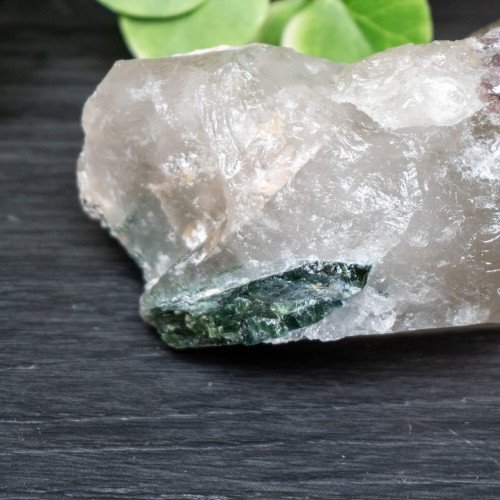 Green Tourmaline with Lepidolite on Smoky Quartz #1