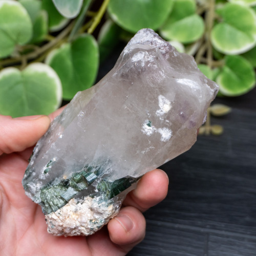 Green Tourmaline with Lepidolite on Smoky Quartz #1