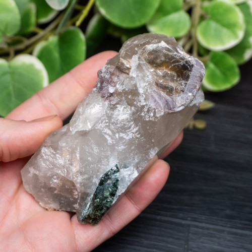 Green Tourmaline with Lepidolite on Smoky Quartz #1