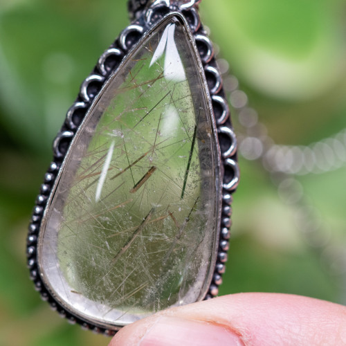 Green Tourmaline in Quartz Necklace #1