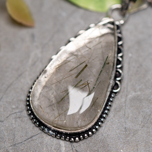 Green Tourmaline in Quartz Necklace #1