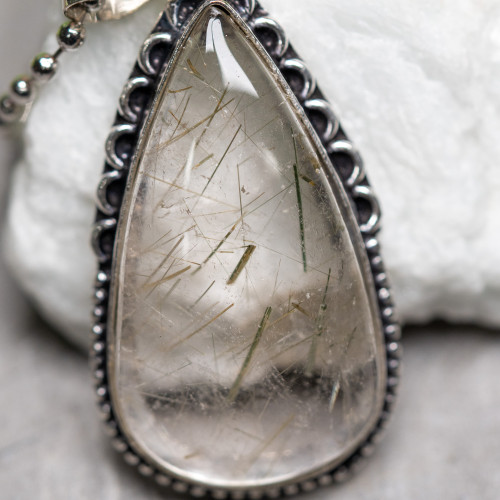 Green Tourmaline in Quartz Necklace #1