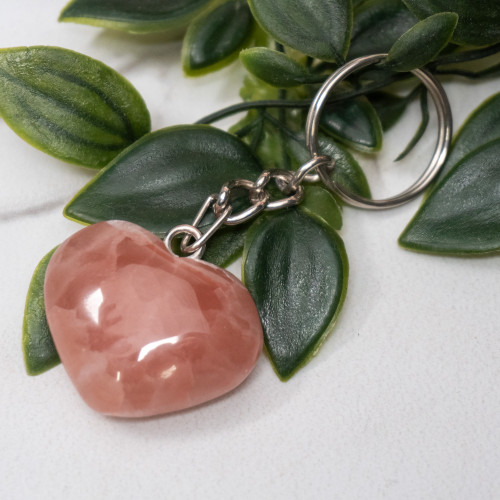 Strawberry Calcite Heart Key Chain #23