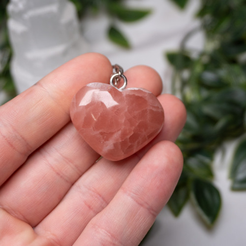 Strawberry Calcite Heart Key Chain #23