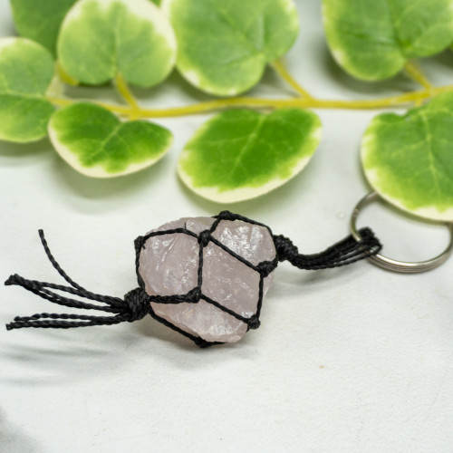 Rose Quartz Black Corded Keychain
