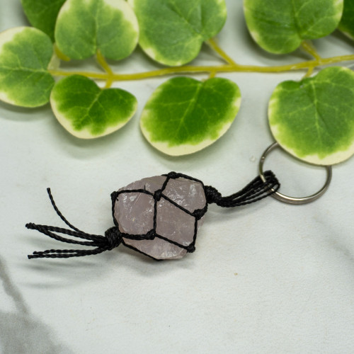 Rose Quartz Black Corded Keychain