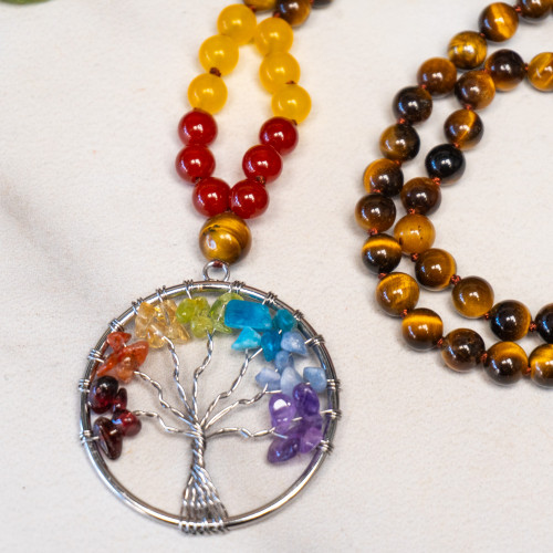 Tiger Eye Tree of Life Mala Necklace