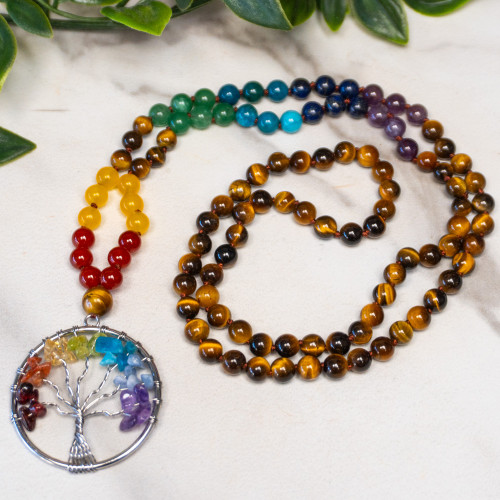 Tiger Eye Tree of Life Mala Necklace