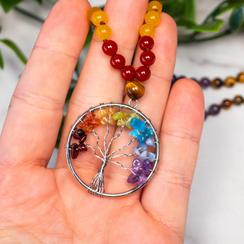 Tiger Eye Tree of Life Mala Necklace